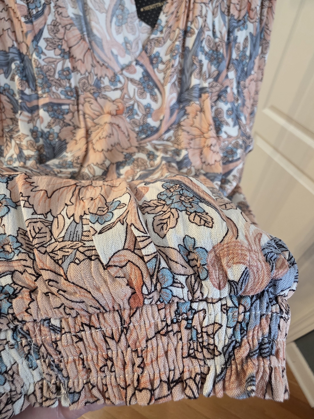 Meritt Floral V-Neck Peasant Blouse - Peach & Blue - Picture 10 of 16